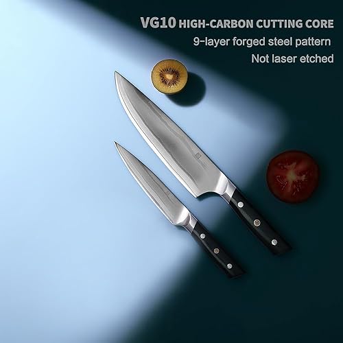 Miniatura 6 de Juego de cuchillos de cocina 10C, 2 piezas, cuchillo de chef de 8 pulgadas y cuchillo utilitario de 5.5 pulgadas, acero inoxidable de alto carbono