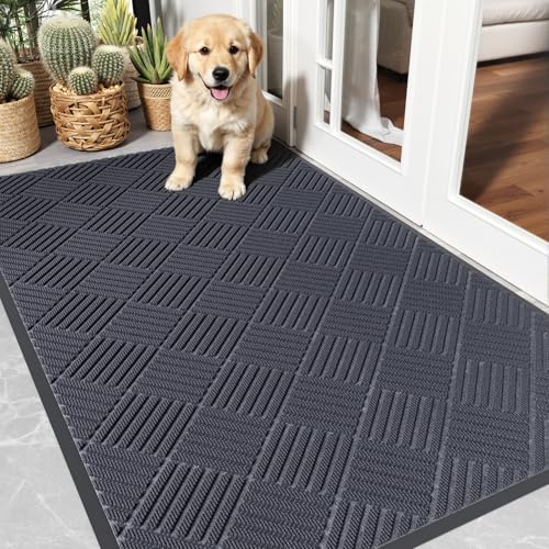 EZ2LIVE Front Door Mat Outside Entrance, 3' x 5' Durable Non-Slip Entrance Mat Indoor Outdoor, Absorbent Dirt Resist Dog Door Mat, Heavy Duty Commercial Floor Mat for High Traffic Area, Grey Diamond