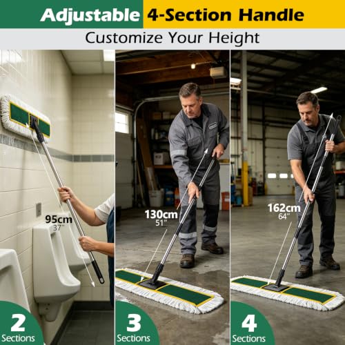 Image of MASTERTOP 40 inch Commercial Dust Mop for Floor Cleaning, Heavy Duty Flat Mop | Industrial 64 inch Long Handle Push Broom with 2 Cotton Pads for Hardwood, Tile, Laminate, Concrete, Warehouse & Gym Cleaning