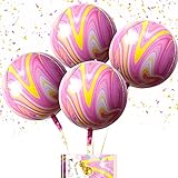 Eanjia Pink Agate Orb Balloons Hangable 4 Count 16' 4D Foil Balloons Round Aluminum Balloons 22 Birthday Balloons Decorations Wedding Balloon Arch Kit Pink Celebration Party Supplies