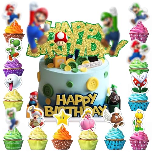 Decoración de tarta de cumpleaños para niños, 49 piezas, decoración de tartas, decoración de tartas de feliz cumpleaños + decoración de tartas + decoración de tartas para niños y niñas