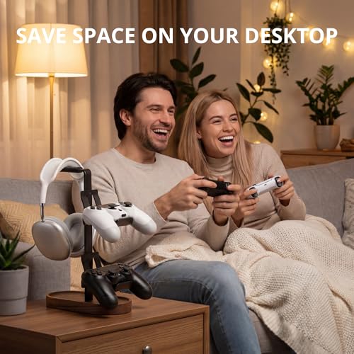 Image of muso wood 2-in-1 Gaming Controller Stand, Headphone Holder, Desktop Headset Stand for Game Controllers and PC Earphone Accessories
