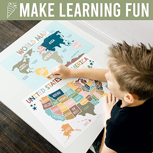 4 Boho Pre K Learning Posters For Toddlers 1-3 - Abc Poster For Toddlers Wall, Solar System Poster For Kids Maps, Preschool Classroom Map Of The World Poster, Kindergarten Homeschool Supplies #TOP1