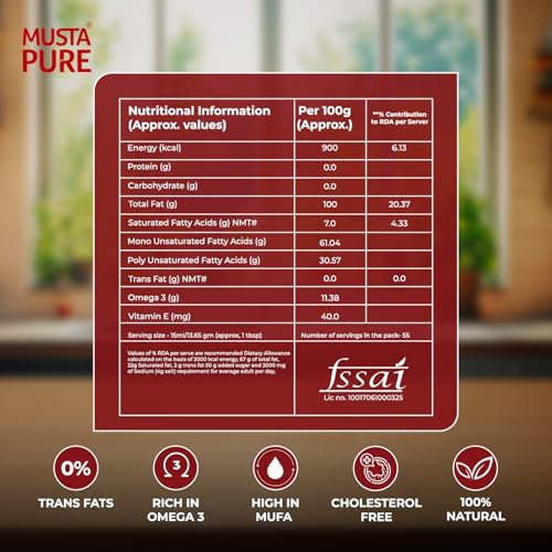 Image of Musta Pure Cold Pressed Kachi Ghani Mustard Oil 2 Litre Cooking Oil, Unrefined, Naturally Cholesterol Free, A1 Grade Real Seeds For Natural Aroma & Flavour For Roasting, Frying, Baking - PET Bottle