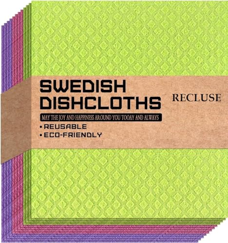 Image of RECLUSE Reusable Kitchen Cleaning Cellulose Sponge Cloths Absorbent Wipes Clean Kitchen Car Dish Eco-Friendly Dishcloth Hand Towel Auto, Assorted Colours, No-Odor Dish Rag for Home (Pack - 3)