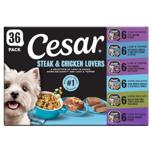 Cesar Wet Dog Food, Steak & Chicken Lovers Variety Pack, 3.5 oz, 36 Count