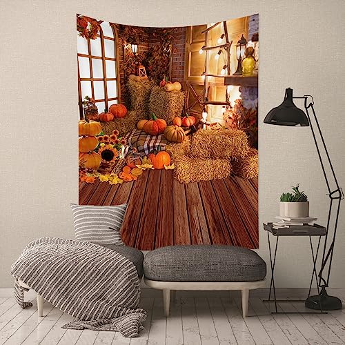 Qinunipoto タペストリー ハロウィン カボチャ ひまわり 木の板の柄 70x100cm ハロウィーン アート デコレーション 多機能 おしゃれ 壁掛け インテリア 雰囲気転換 飾り 布ポスター 窓カーテン ビデオ会議 撮影用 背景布 新居お祝い 個性ギフト ポリエステル製 [4]