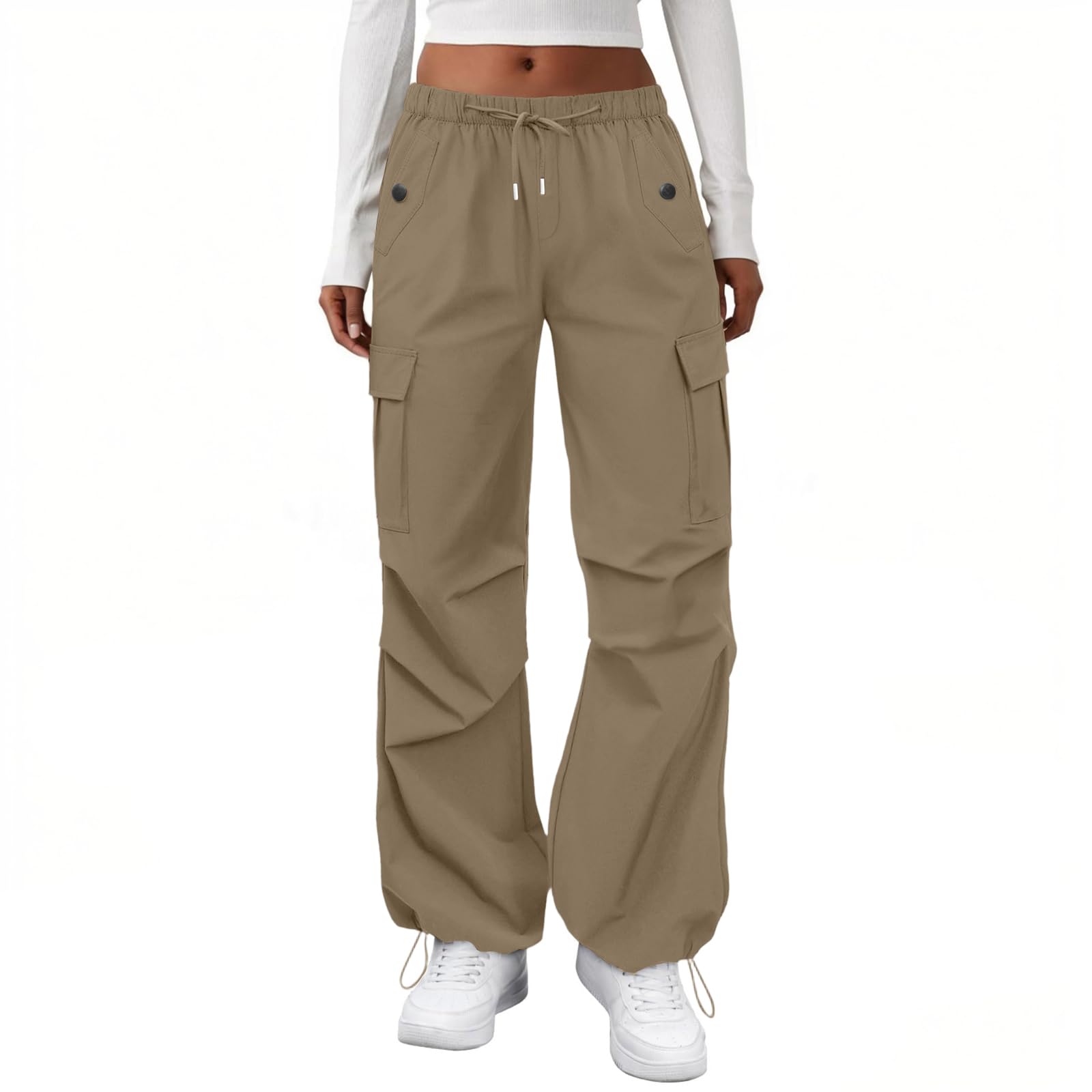 Womens Cargo Pants High Waist Streetwear Jogger Wide Leg Utility Pants with Pockets Casual Loose Fit Quick Dry