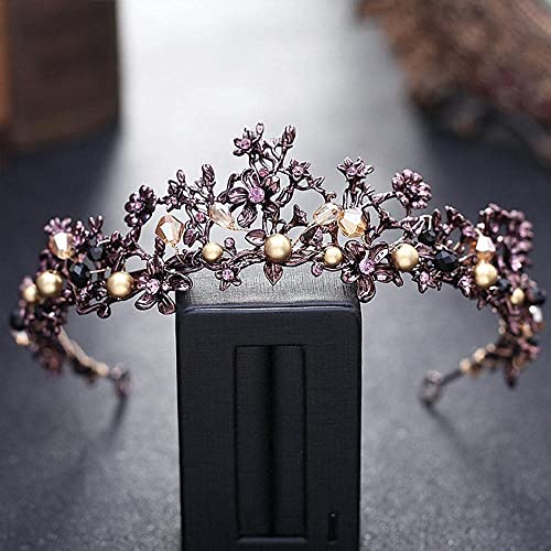 Accesorio de pelo nupcial con tiara de pedrería negra y violeta