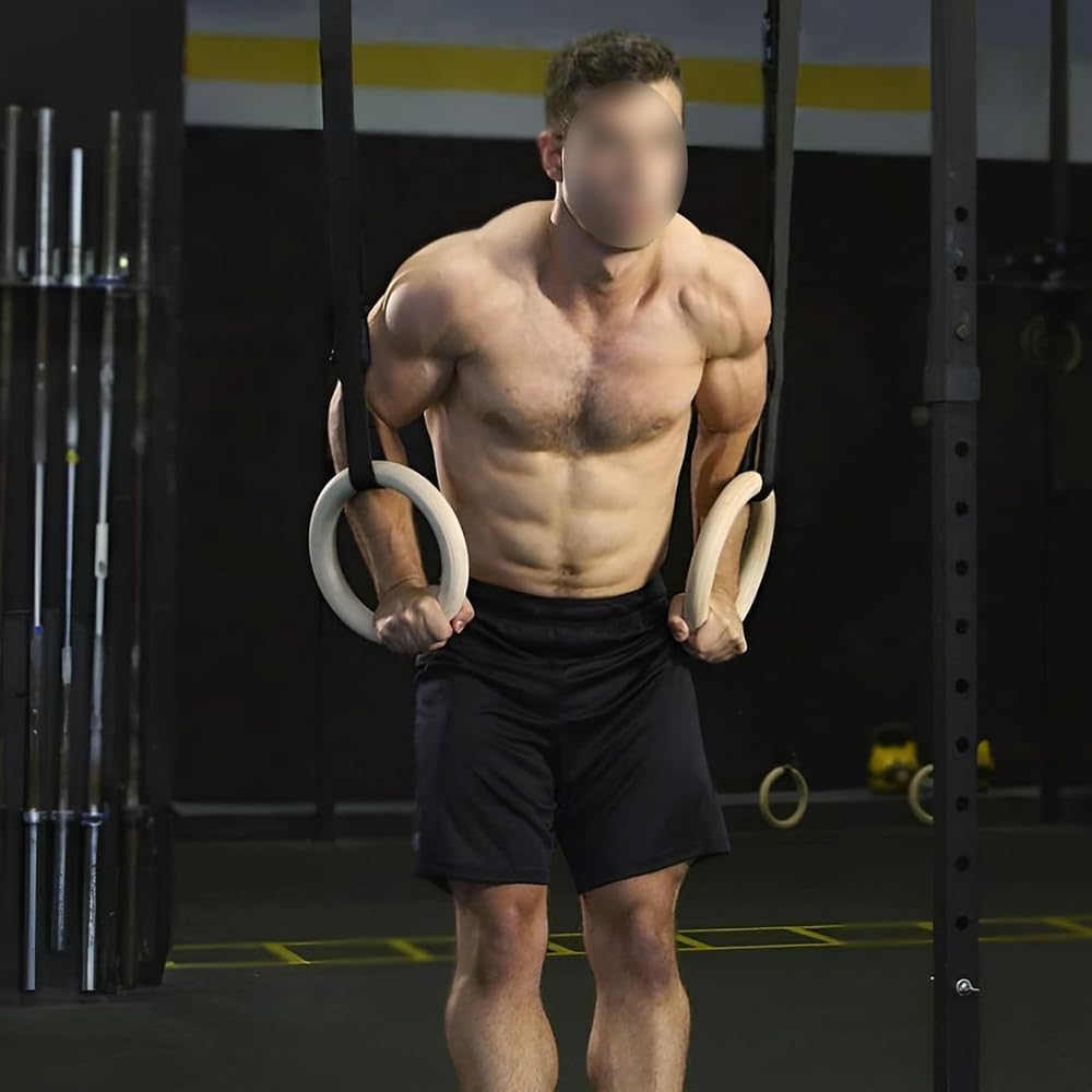 Anelli da Ginnastica in Legno essiccati al Sole con Cinghie Anelli da Palestra per Esercizi Fitness ad Alta intensità Ginnastica Anelli per Immersione Atletici