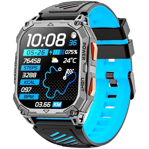Smartwatch Herren, 2.01" HD Smart Watch mit 1000mAh Lange Akkulaufzeit, 114+ Sportmodi Militärischer Stil Fitnessuhr mit Herzfrequenz/Schrittzähler/Schlafmonitor/Taschenlampe Android iOS Men