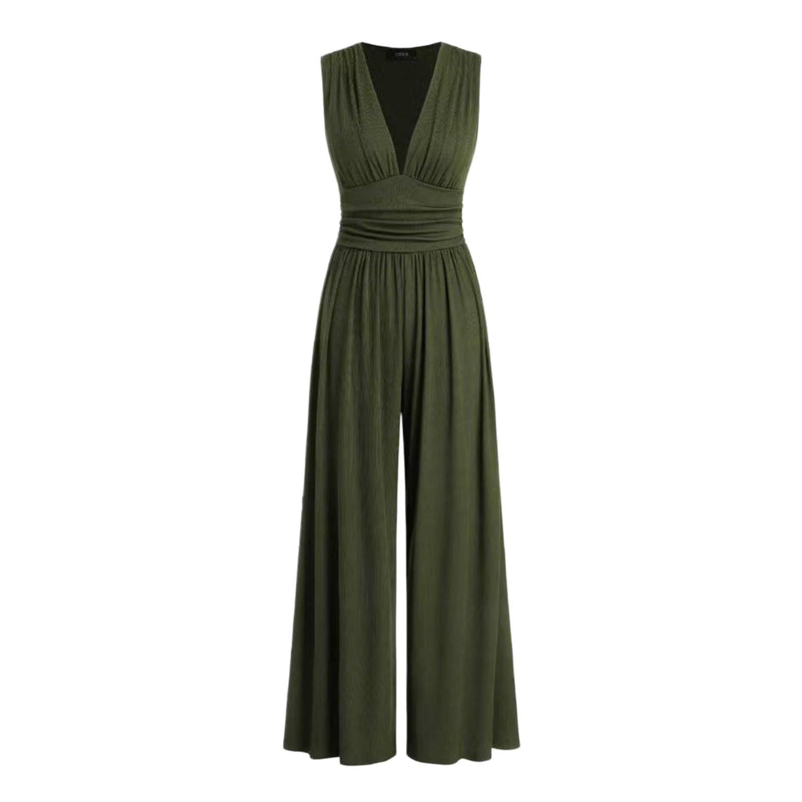 Traje de pantalón para mujer, elegante, festivo, con cuello en V, sin mangas, mono