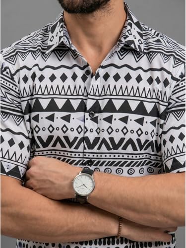 Image of BROWN CULTURE Men Relaxed Fit Casual Shirt | Cotton Blend Loose Fit Oversized Shirts for Men | Trendy Half Sleeve Oversized Printed Shirts | Fashionable Summer Graphic Shirt