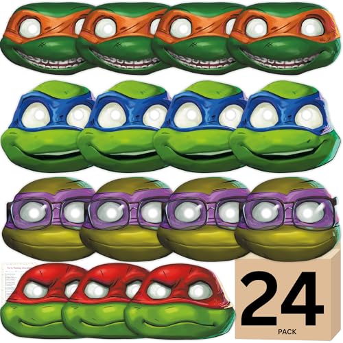 Unique Ninja Turtle Masks for Kids Party - 24 Count - Ninja Turtle Party Favors and Birthday Decorations - TMNT Birthday Supplies - Officially Licensed - includes Checklist