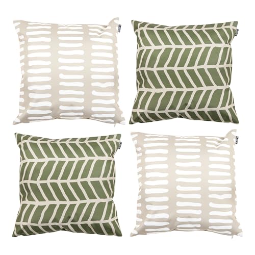 icon Outdoor Cushions Filled, Graphic Collection, Khaki and Stone, Set of 4, 43cm x 43cm, Water Resistant, Outdoor Cushions for Garden Furniture, Garden, Patio