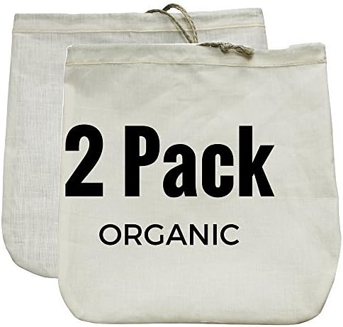 Nut Milk Bag 2 Pack! Commercial Quality & Reusable - 12"x12" - Hemp (Sprouts!) + Organic Cotton (Cheese Cloth Strainer)
