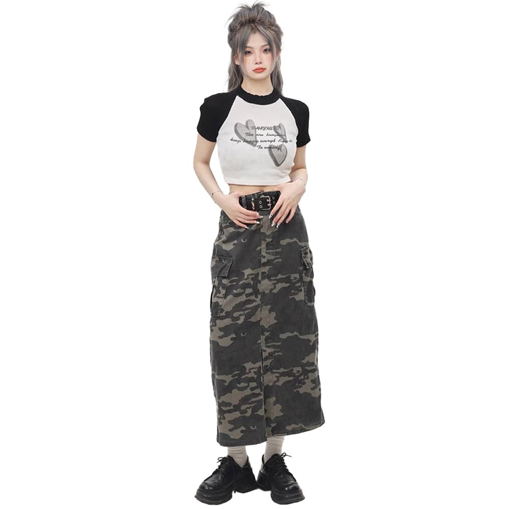 Amazon.co.jp: [hurtbasuketto] デニムスカート レディース レトロ