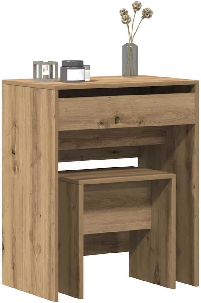 vidaXL Dressing Table Artisan oak 60 x 40 x 75 cm Engineered wood, Modern Bedroom Vanity, Compact Storage Table, Elegant Makeup Organizer, Stylish Dresser for Functional Home