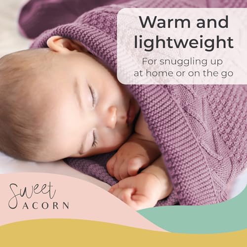 Image of Knit Baby Blanket in Cable Pattern, Organic Cotton Blankets for Crib or Stroller, Receiving Blankets - Lilac Purple