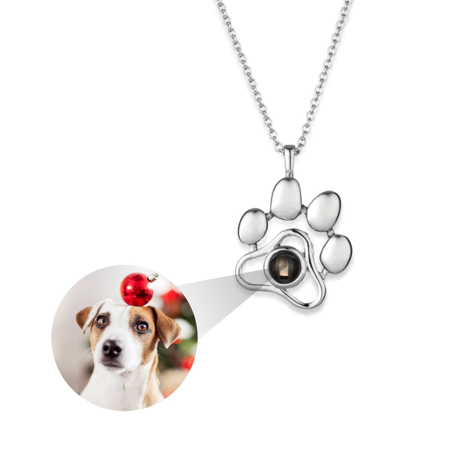 CofestCollar de Proyección Foto Personalizado Impresión de la Pata Collares Colgantes, Personalizada Perro de Gato Foto Mascotas Memoria Collar Regalos de Cumpleaños para Mujer, Niñas, Esposa