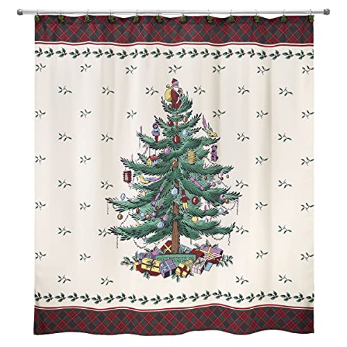 Spode - Fabric Shower Curtain, Holiday Bathroom Decor Christmas Tree Tartan Collection, 72