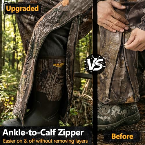 Image of NEW VIEW Insulated Hunting Bibs for Men, Silent Camo Overalls with Fleece Lining, Water-Resistant Camo Bibs Hunting Overalls