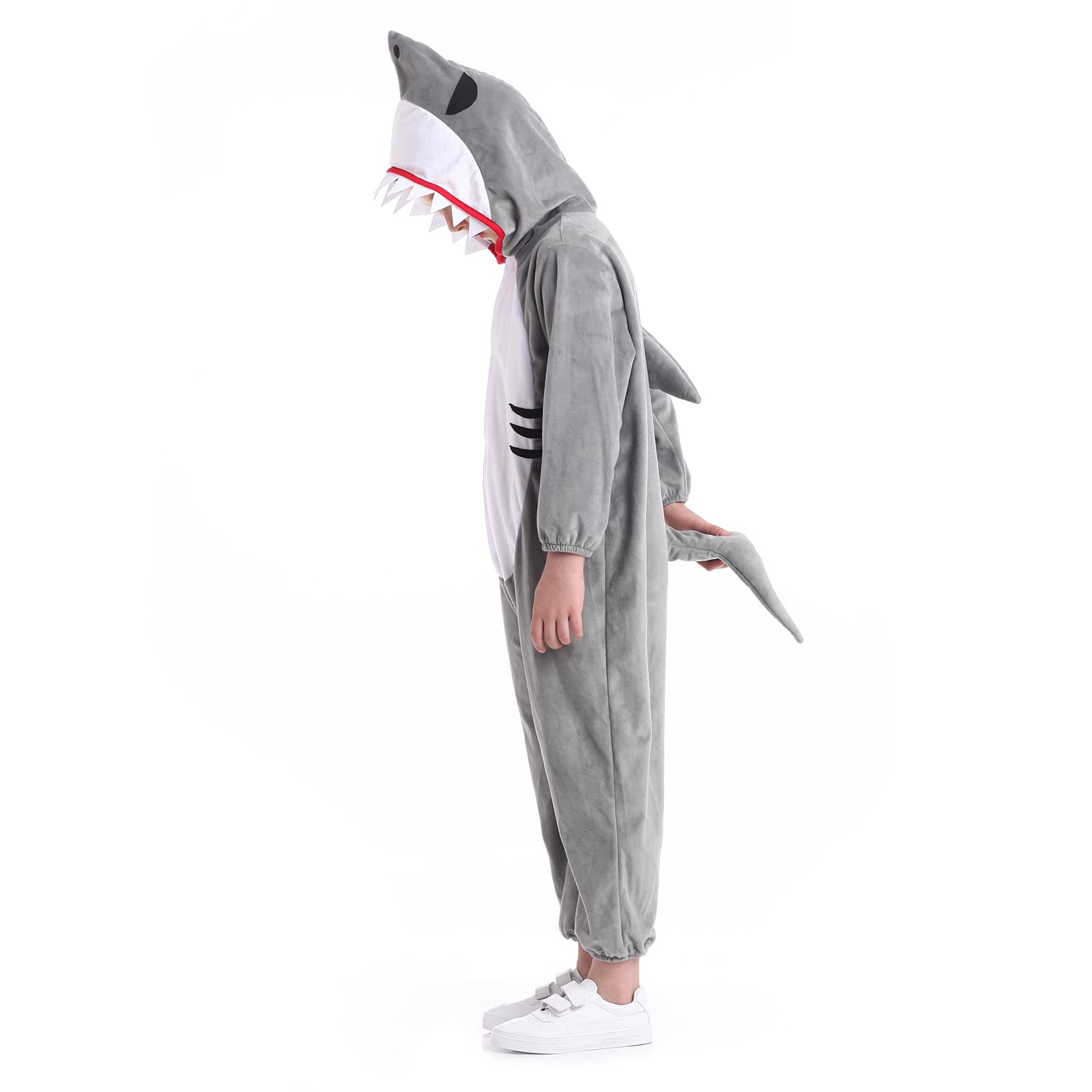 Funivals Shark Costume with Fin for Unisex Kids, Halloween Plush Animals Hooded Jumpsuit with Tail Boys & Girls(M)