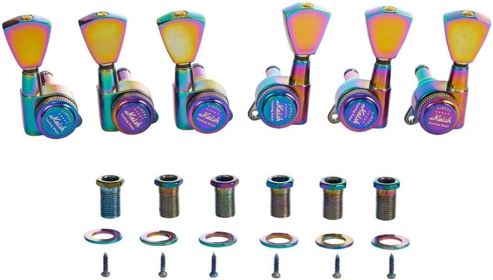 KAISH 3x3 Locking Tuners 18:1 Guitar Tuning Keys Locking Tuning Machines with Keystone Buttons for LP/Les Paul/SG/ES or Acoustic Guitars Burnt Chrome