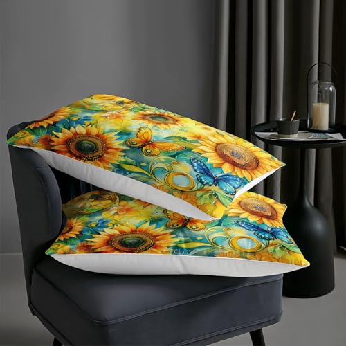 Image of AILONEN Sunflower Floral Twin Size Comforter Set,Butterfly Bedding Sets for Girls,Women Bedroom Decor,Soft Microfiber 3-Piece,1 Quilt + 2 Pillowcase