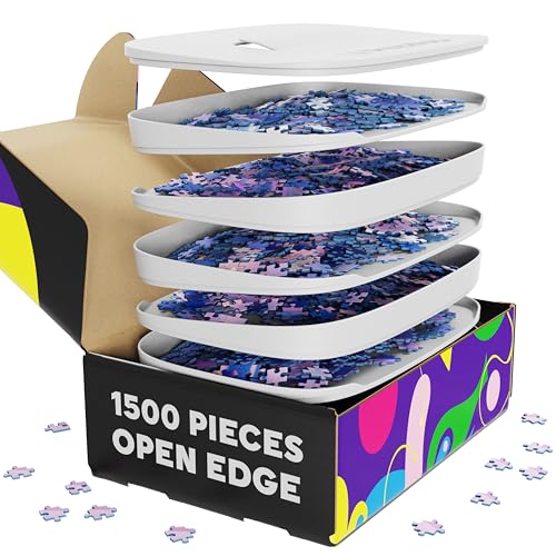 Puzzlup Stapelbare Puzzle Sortierschalen mit Box Anzeige auf Deckel Set aus 6 Schalen Bis zu 1500 Teile Premium Puzzle Sortierer mit Offene Kanten Design