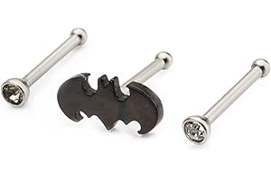 Officially Licensed Unisex Batman Logo and Cleaz CZ Nose Bone Body Piercing