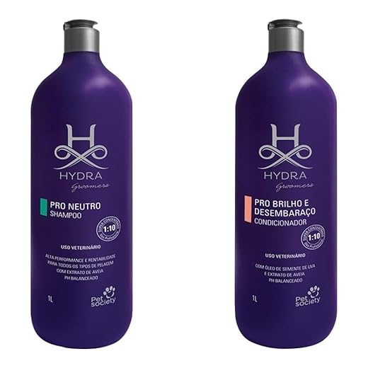 Kit Shampoo Pro Neutro e Condicionador Brilho e Desembaraço Hydra Pet Society 1 Litro para Cães e Gatos