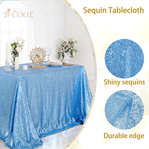 Image of B-COOL Sequin Tablecloths Rectangular Table Overlays Baby Blue Spring Decorations Sparkly Cloth for Reception Baby Shower Tablecloth 90x156inch
