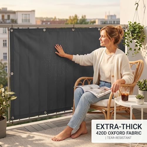 Paravent de balcon gris foncé 2x5m résistant aux intempéries pour terrasse - 5