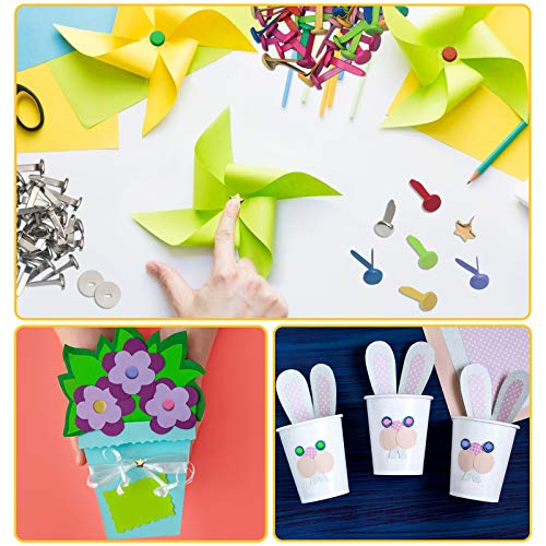 200 Pieces Paper Fasteners Brads, Multi Color Mini Brads Round Fasteners With 200 Pieces Silver Washers And Single Hole Metal Punch Pliers, Metal Paper Brads For Craft, Scrapbooking, Diy Supplies #TOP3