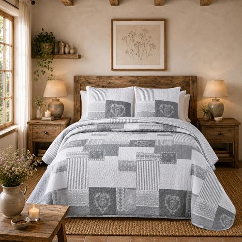MONTSE INTERIORS Colcha Cama 90 de Verano Reversible con Cuadrante | Cubrecama Ligero de Microfibra Acolchada para Cama | Bouti | Colcha Suave, Transpirable para Primavera y Entretiempo