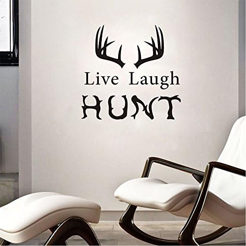 ARTTOP Man Room Hunting Wall Decal Live Laugh Hunt with Antlers Wall Stickers Lettering Stickers Inspirational Quotes for Man Wall Sticker Home Decor