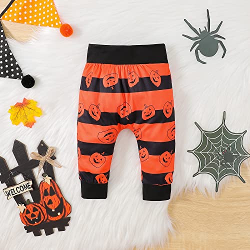 Domoabei My First Halloween Baby Boy Outfits 3-6 Months Newborn Clothes Infant Black Romper Pumpkin Pants Hat 3Pcs 80Cm #TOP4