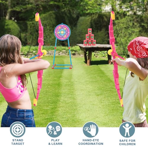 2 Pack Kids Bow and Arrow Set, Pink Light Up Archery Toy Set, 2 Foam Dart Blaster & 6 Target Cans Toys for Ages 5-7, Kids Indoor Outdoor Birthday Gifts Ideas for Boys Girls 4 5 6 7 8 9 10 Year Old by Ocditikl - Image 4