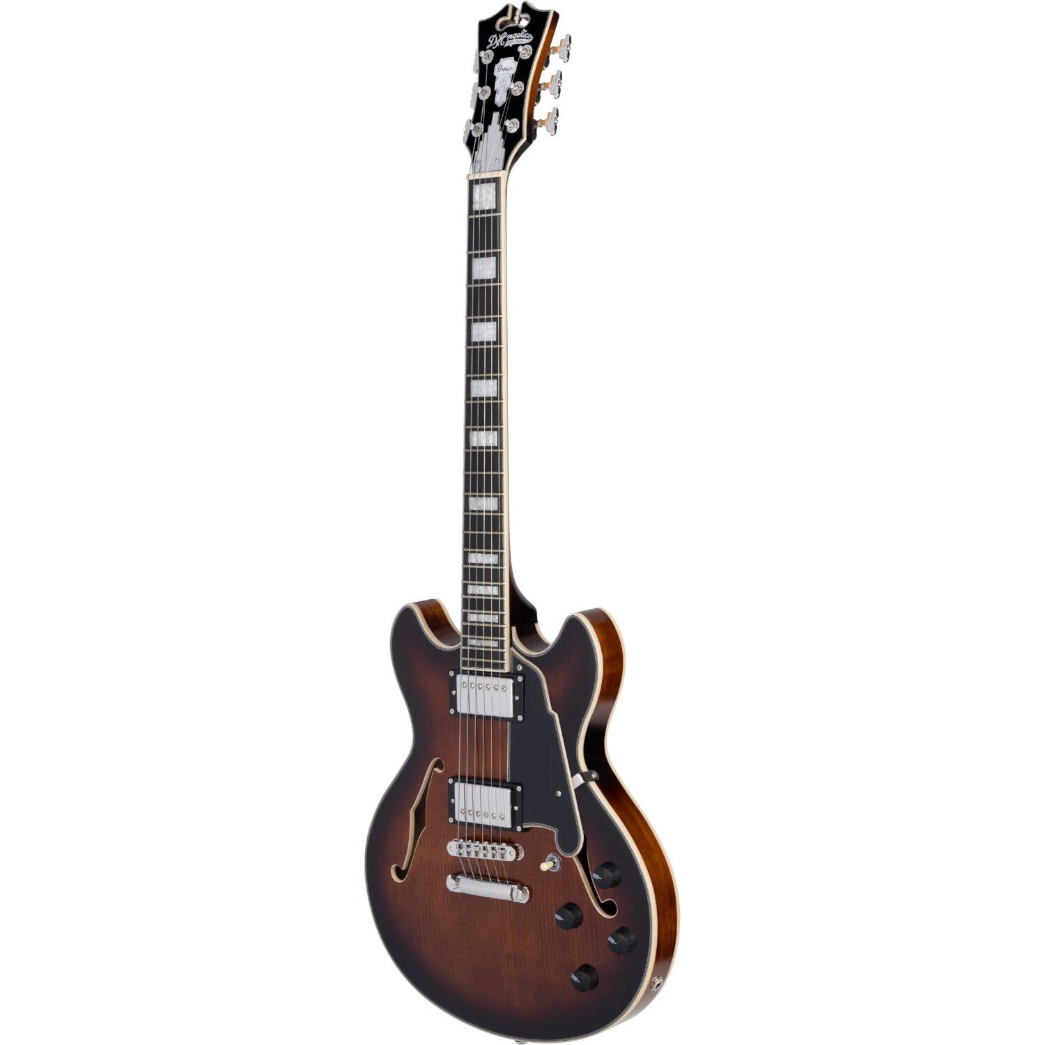 D'Angelico Premier Mini DC Brown Burst Stopbar Semi-Acoustic Guitar with Gig Bag