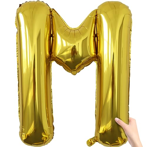 Image of Letter Balloons Gold Party Balloon - 40 Inch Large Gold Letter M Balloon, Letter Balloon Birthday Decorations, Balloon for Women Men Anniversary Party Decorations Supplies