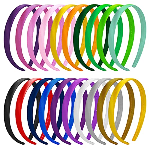 SWSTINLING 20 Pcs Plastic Satin DIY Headbands for Girls and Women,1.5cm Wide Craft Headbands Simple Fashion for Home, Outdoor, Sports & Yoga Use(20 Colours)â€™