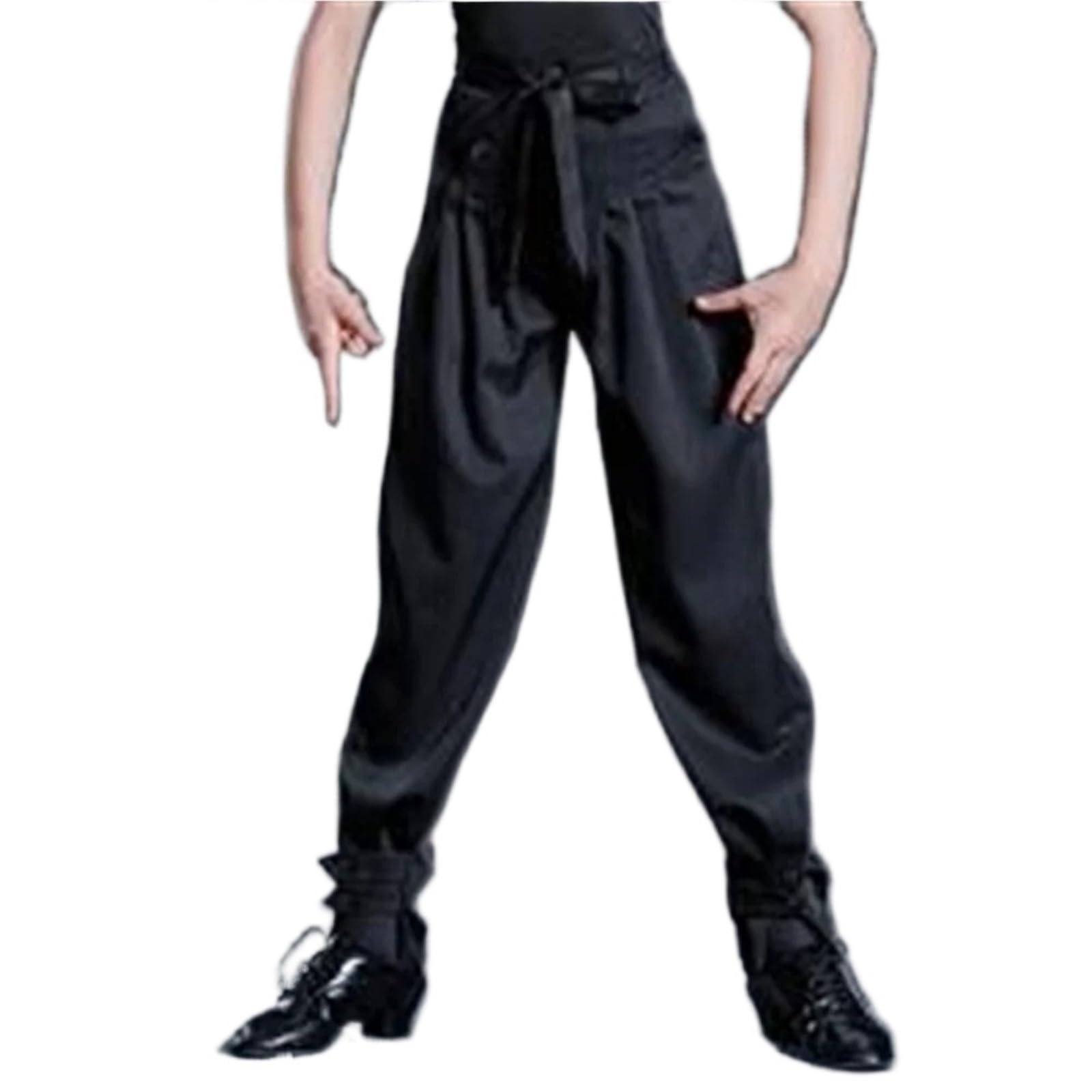 Latein Tanzhosen for Herren Gestreifte Latein-Tanzhose for Jungen, Schwarze Gesellschaftstanzhose for Kinder, Mit Schnürung An Der Taille, Cha-Cha-Cha/Rumba/Samba-Hose(Black Pant,160CM)