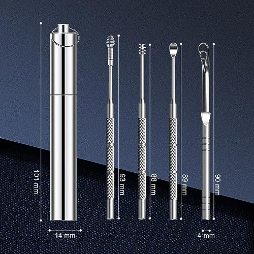 Ohrenschmalz Entfernungs Set,Ohrenschmalz Entferner Edelstahl,Tragbar Ohr Reinigung Set Ohrreiniger,Ohrreinigungswerkzeuge mit Aufbewahrungskiste (Silber)