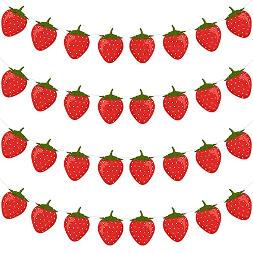 Lewtemi 4 Packs Strawberry Garland Decoration, Strawberry Party Supplies for Berry First Birthday, Baby Shower, Summer Picnic, Fruit Theme Party, Hanging Banner for Wall, Table, Photo Booth(Red) by Lewtemi - Used condition - US$9.02