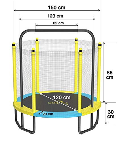 Image of Dolphy 60 Inch Trampoline for Kids with Safety Net and Steel Foam U Handle| Indoor & Outdoor | Powerful Loading Capacity - 100KG | Stainless Steel Frame & Legs for Home, School