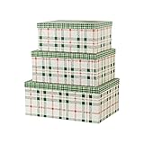 Soul & Lane Decorative Storage Cardboard Boxes with Lids | Holiday Plaid – Christmas Edition - Set...