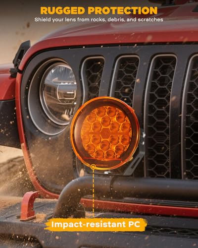 Image of Auxbeam 7 Inch Deep Amber Light Covers for 360-PRO /RAY-L Series, 2300K Dark Amber Tint Round Off-Road Light Lens Cap, Light Bar Covers for Fog Rain Dust Snow, 2 Packs