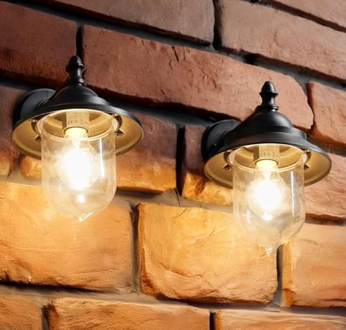EBION 2 Stück Aussenlampe Wand E27, AußEnlampe AußEnwandleuchten Aluminum Ip44 Wasserdicht, Wandleuchte Vintage Ausenbeleutung Hauswand Schwarz,...