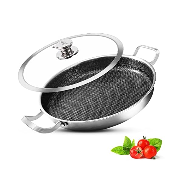 Vinchef Nonstick Skillet with Lid 13 Inch Stainless Steel Pan, PFOA Free, Dishwasher and Oven Safe Cookware, Cooking Pan for Induction Compatible
